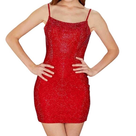 Amarra Red Cherry Cutout Mini Dress - Rhinestone V-back - Size 6 - Style 20168 - Picture 1 of 16